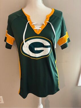 Team Apparel Green and Gold Lace-Up V-Neck Women’s Jersey